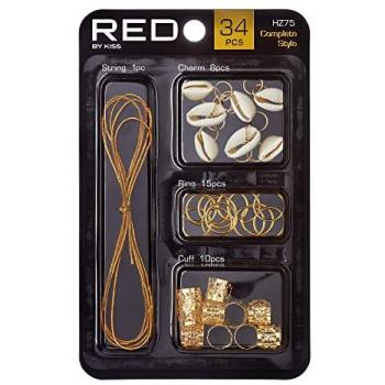 Red Kiss Haardecoratie voor Vrouwen – Volledig Kit met Beads, Rings, Cuffs en Metallic Koorden