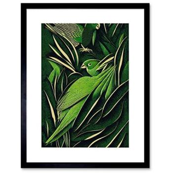 Green Jungle Birds Vintage Print – 9x7 Black Frame