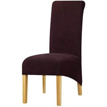 Elate Large Thick High Back Stretchy Polar Fleece Chair Covers for Dining Room, Dark Coffee, Set of 6