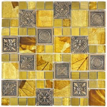 Carreau de Mosaïque Pâte de Verre Or Gris