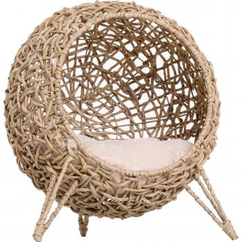 PawHut Elevated Ball-Shaped Rattan Cat Bed with Cushion