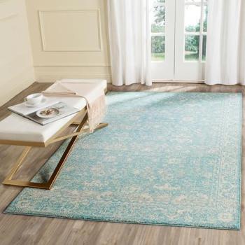 Evoke Jenny Light Blue Ivory Framed Floral Rug – 48 x 72