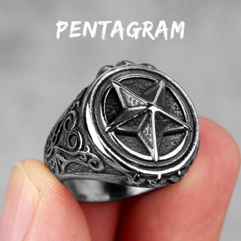 Anneau créatif en acier pour motard avec pentagramme et étoile