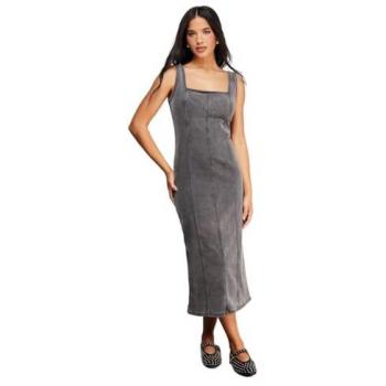 Women’s Grey Fitted Seamed Denim Midi Dress