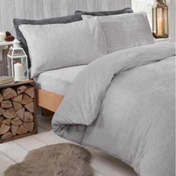 Comfortable Teddy Fleece Bedding Set with Silver Gray Duvet Cover and Pillowcases for Double Bed