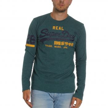 Superdry Herren Langärmliger Vintage-Logo-Tee in Petrol Marl Grün, Größe M