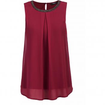 FINEJO Damen Top ärmellos Sommer Bluse lose Freizeithemd, weinrot