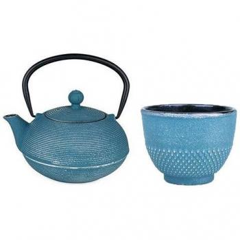Teiera Blu in Ghisa con Tazza Argento