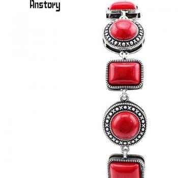 Pulsera de turquesas rojas sintéticas para mujer, estilo vintage, joyería de cóctel TB118