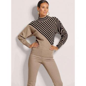 Luxuriöser Stehkragenpullover im Streifenlook
