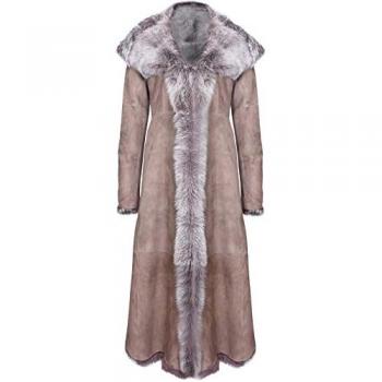 Taupe Infinity Leather Womens Full Length Hoodie Sheepskin Trench Coat Donetsk 16 UK
