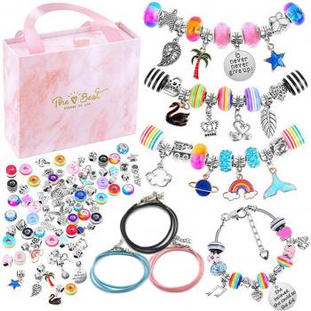 Kit de abalorios para pulseras y collares, 91 Uds., caja rosa, regalo especial para niñas y mujeres en San Valentín, cumpleaños y Navidad