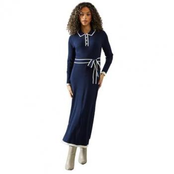Sophisticated Women's Midi Dress, Knitted & Tipped Belt