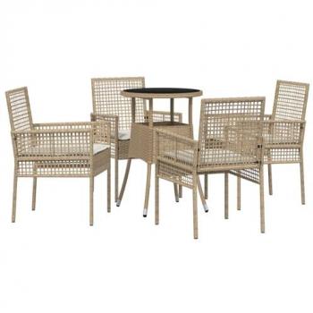 5-Item Beige Poly Rattan Patio Dining Set – Garden Style
