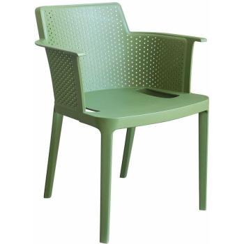 Poltrona per patio impilabile in resina Texas verde con braccioli e seduta larga