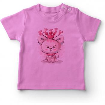 Angemiel Pink T-Shirt for Baby Girls with King Crown and Kitten