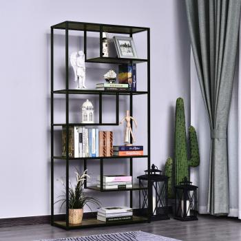 HOMCOM Industrial Style Wood Bookcase 6-Staggered Shelf