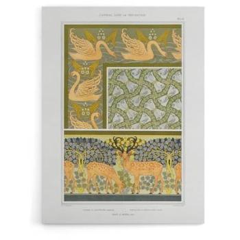 Artery8 Green Deer Swans Butterfly Landscape Canvas, 12x16