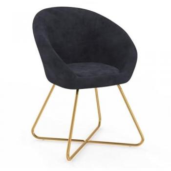 Round Velvet Chair Angelina in Gray with Gold X-legs