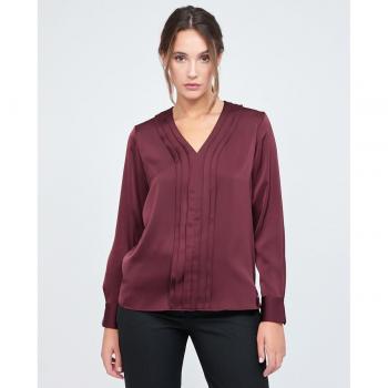 Calvin Klein Camisa negra de manga larga y cuello en pico para mujer