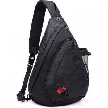 Men's Waterproof Black Camouflage Sling Backpack