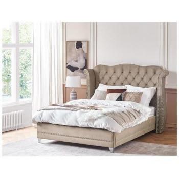 Beliani Cama y Somier en Terciopelo Gris Pardo – 160x200 cm
