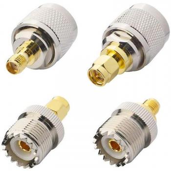 4 Conectores UHF SL16 PL259 SO239 a SMA Macho y Hembra Convertidores Plata