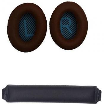 Coussinets d'oreille et bandeau de rechange pour casque Bose QC15 QC25 QC35 Café+Bleu