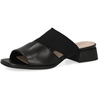 Caprice Mule Negra: sandalia de cuero y tela con tacón sólido talla 40