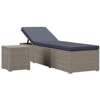 Sdraio Prendisole con Cuscino e Tavolino in Polyrattan Grigio