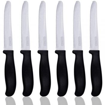 GOURMEO Küchenbrotmesser Set – 6 Tafelmesser, feiner Wellenschliff, griffiger Kunststoffhals