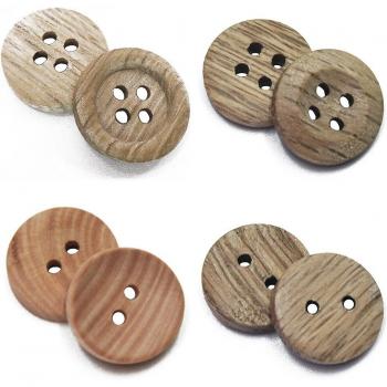 Ziene – 30 boutons en bois 15mm, couleur naturelle, 4 trous