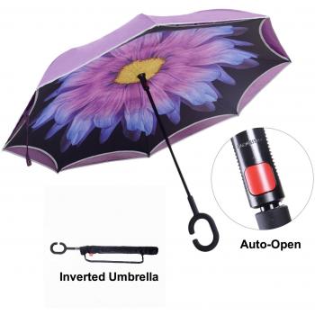 TravelEase AutoOpen – Selbstöffnender Regenschirm mit C-förmiger Krücke