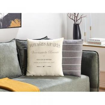 Set di 2 Cuscini Decorativi in Lino e Cotone Bianco con Cerniera 50 x 50 cm Mindala