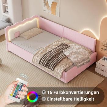 Divano-Bed Rosa 90x200 con Luci LED e Tessuto Vellutato