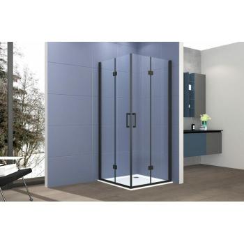 Doccia Angolare Elio 70x80 cm: 2 Porte Soffietto, Cristalli 6 mm, Profilo Nero Opaco