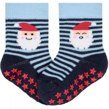 Cotton Baby Santa Strip Socks – Blue, 1‑6 Mths