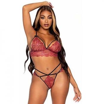 Leg Avenue Duo Lanières Strass Bordeaux Taille L