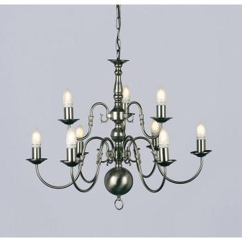 Lampadario a 9 bracci in peltro modello Flemish