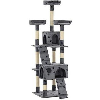 VidaXL Grey Cat Tree with Sisal and Paw Prints 170 cm