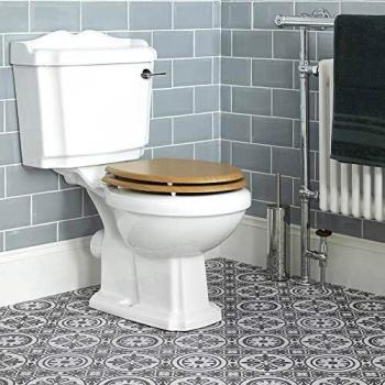 Inodoro WC Estilo Vintage con Cisterna y Tapa de Madera, Salida Horizontal