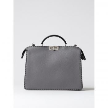 Fendi Grey Men’s Elegant Calfskin Bag with Swivel Closure