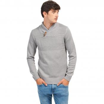 Dunkelgrauer Strickpullover für Männer – TOM TAILOR DENIM Schalkragen, Heather S