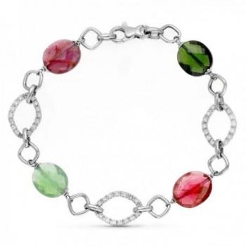 Pulsera de Oro 18k Blanco con Circonitas de Colores