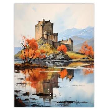 Misty Horizon: Eilean Donan Castle Watercolor Print
