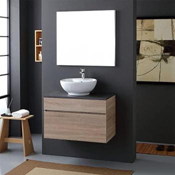 Meuble mural 80 cm – Lavabo et plan bois anthracite