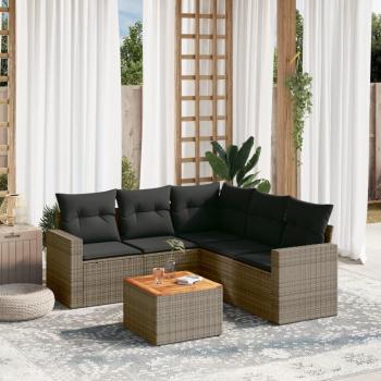 Salon Extérieur Vidaxl 6‑pièces, coussins gris en résine tressée