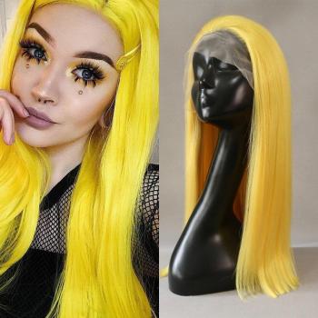 Disfraz peluca larga recta con malla frontal en fibra alta temperatura 20 pulgadas tonos amarillo rubio mujer