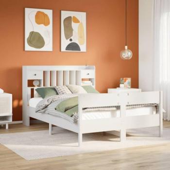 Cama con estantería de madera blanca 150x200 cm
