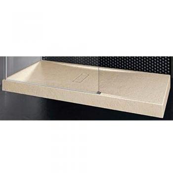 Novellini Receveur de douche Custom Touch 100x80 cm, hauteur 12 cm, beige, support au sol, effet pierre, acrylique, bonde incluse